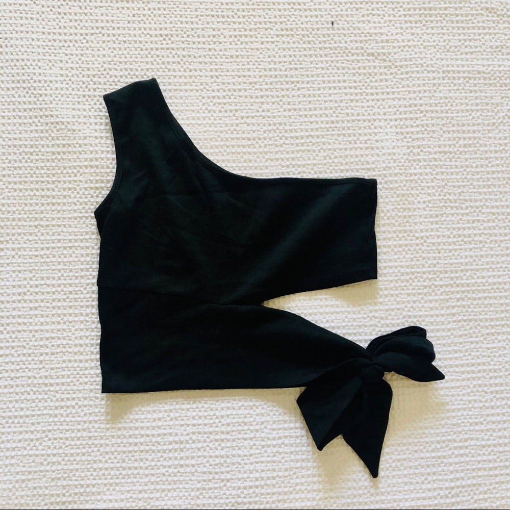 Black Top with One Shoulder Crop Top
